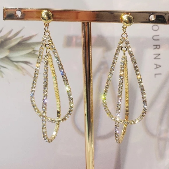 NEW 18K YELLOW GOLD DIAMOND DROP EARRINGS - Picture 4 of 6